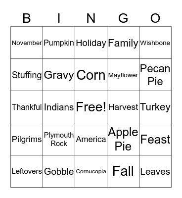 Thanksgiving Bingo Card