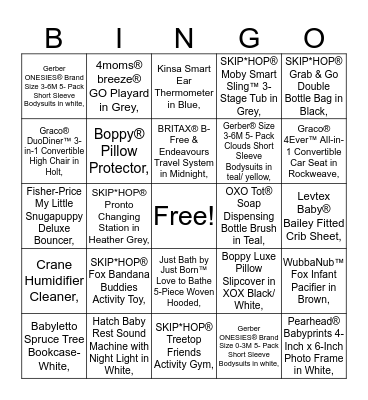 Kathleen's Baby Shower Bingo Card