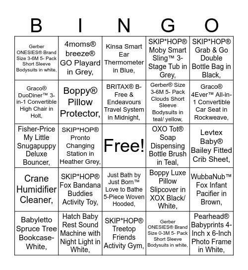 Kathleen's Baby Shower Bingo Card