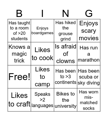 Break Some Ice Bingo Card