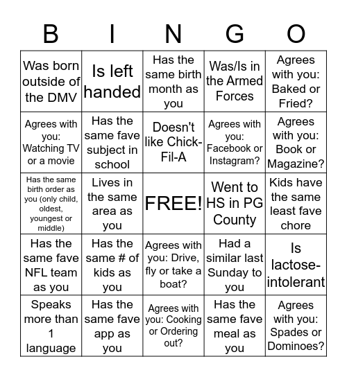 Family Bingo: Find someone who... Bingo Card