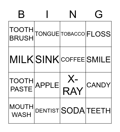 DENTAL BINGO Card