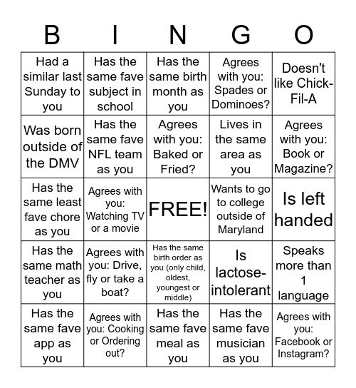 CT Student Bingo: Find someone who... Bingo Card