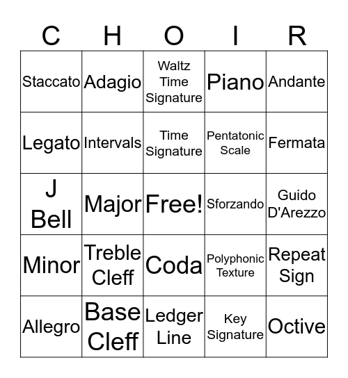 Choir Bingo Card