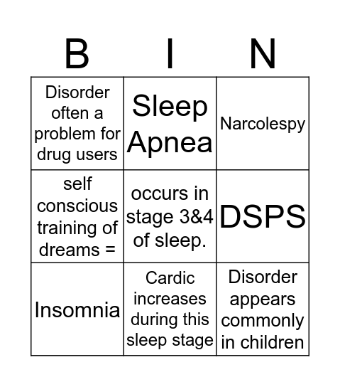 Sleep Bingo! Bingo Card