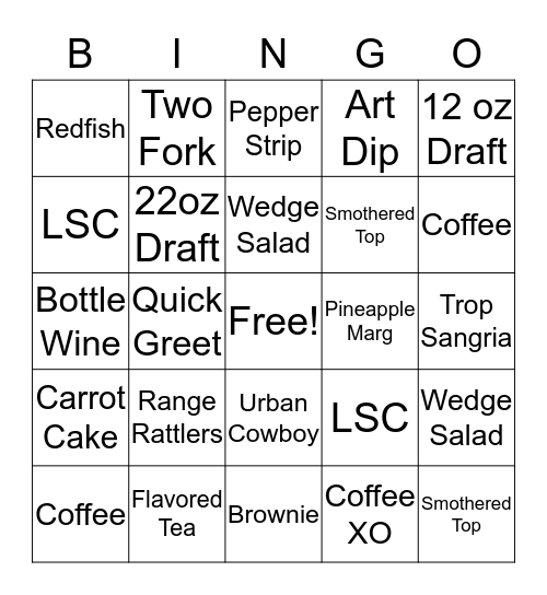Saltgrass Bingo Card