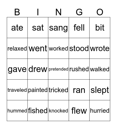 Past tense verbs Unit 2 Bingo Card