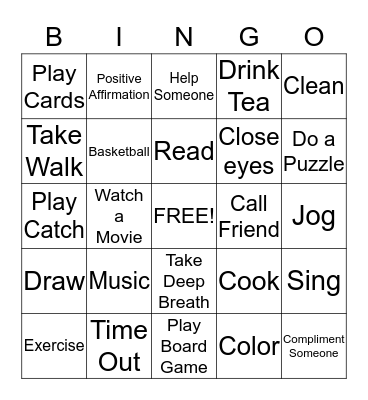 Coping Skills Bingo Card