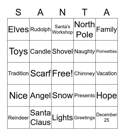 Happy Holidays! Bingo Card