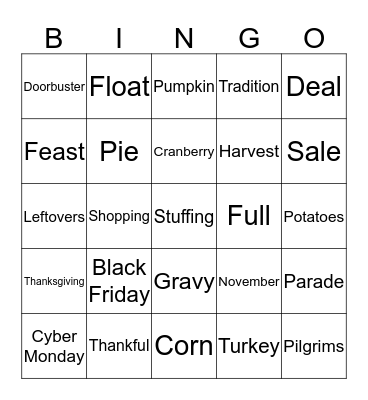 Thanksgiving Bingo Card