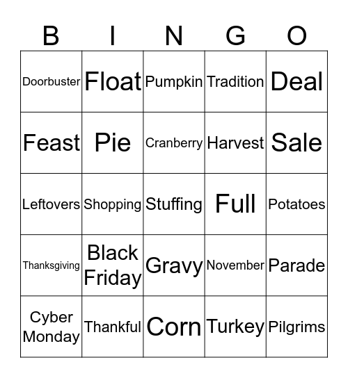 Thanksgiving Bingo Card