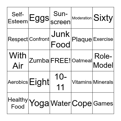 Healthy Habits Bingo Card