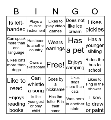 Find a Friend Who... Bingo Card
