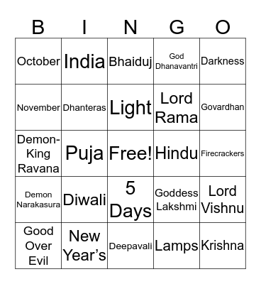 Diwali Bingo Card