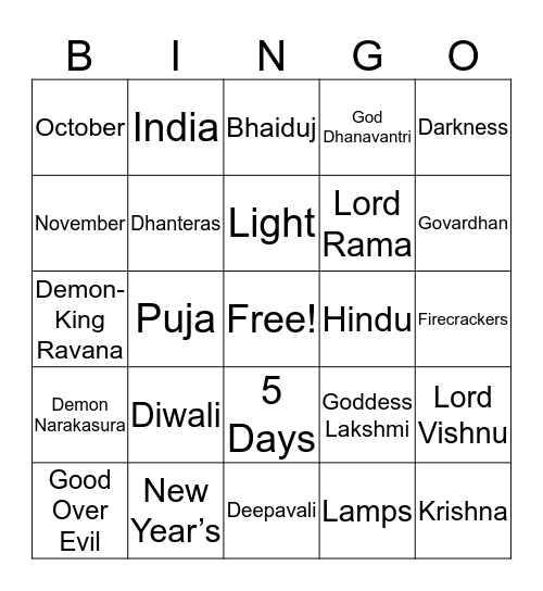 Diwali Bingo Card