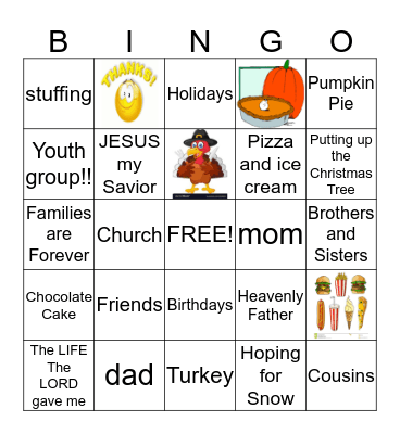 Thanks Giving Bingo Card