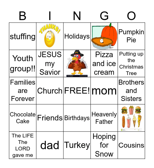 Thanks Giving Bingo Card