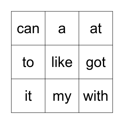 Sight Words Bingo Card