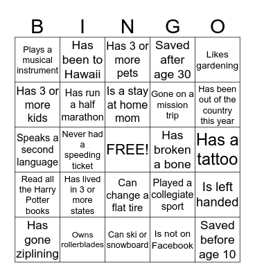 Serve Kids' Community Bingo Card