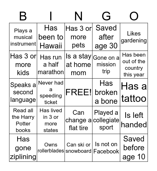 Serve Kids' Community Bingo Card