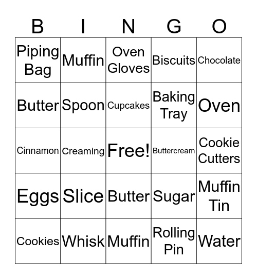 Baking Bingo Card