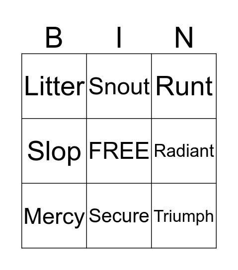 Charlotte's Web Bingo Card