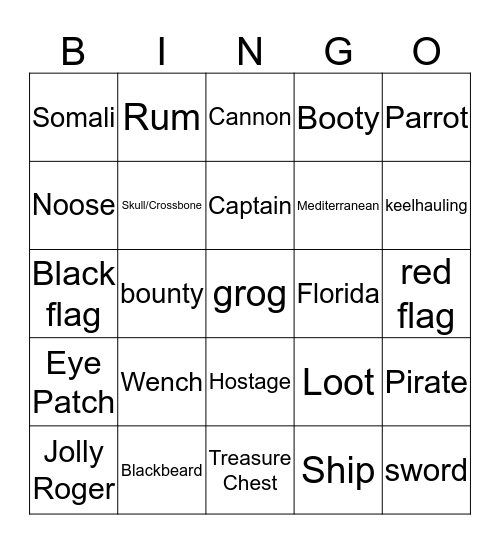 Pirate Booty Bingo Card
