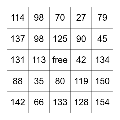 Number Bingo Card