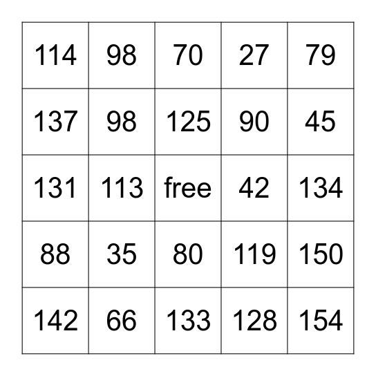 Number Bingo Card