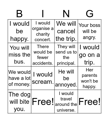 First and Second Conditional Bingo Card