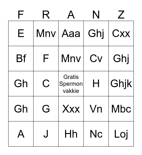 Franzie Bingo Card