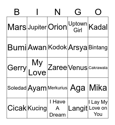 Untitled Bingo Card