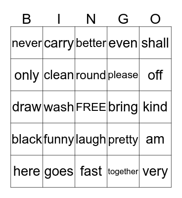 Jordan's Sight Words Bingo Card