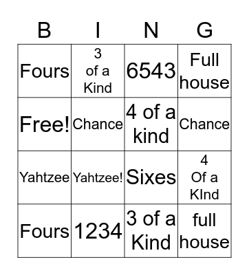 YAHTZEE Bingo Card