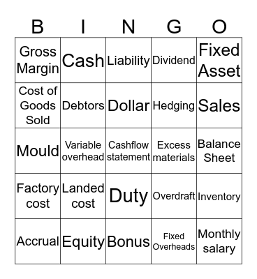 Balance Sheet Bingo Card