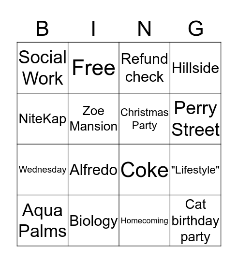 Life on the hill Bingo Card