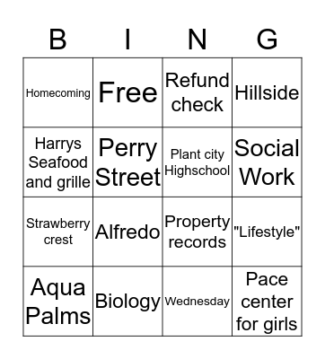 Life on the hill Bingo Card