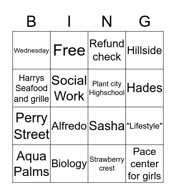 Life on the hill Bingo Card