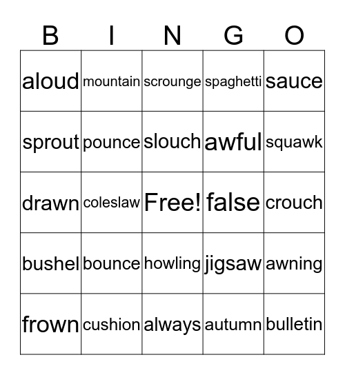 Spelling List D-9 Bingo Card