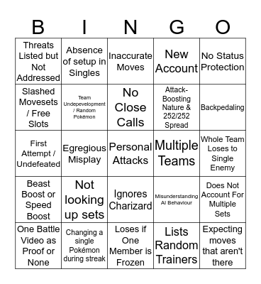 Tree Suspicious Streak Bingo Card