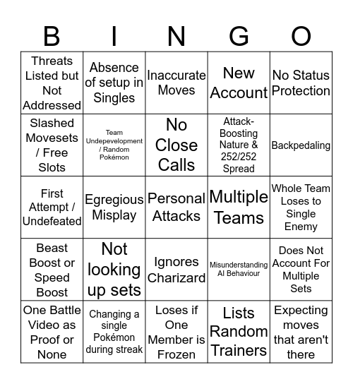 Tree Suspicious Streak Bingo Card