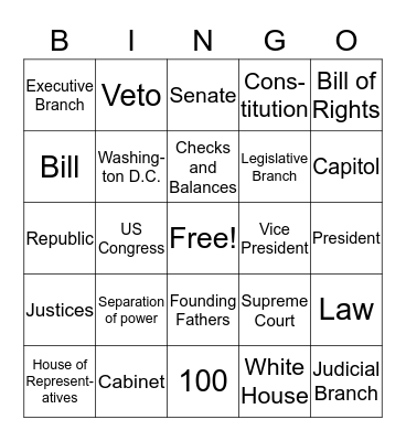 Branches of Government Bingo Card