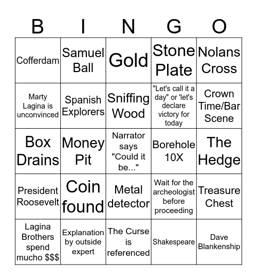 Oak Island 2018 Bingo Card