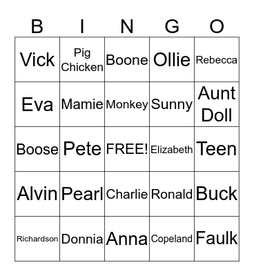 Daddy Bill and Big Mama's Family Thanksgiving 2013 Bingo Card