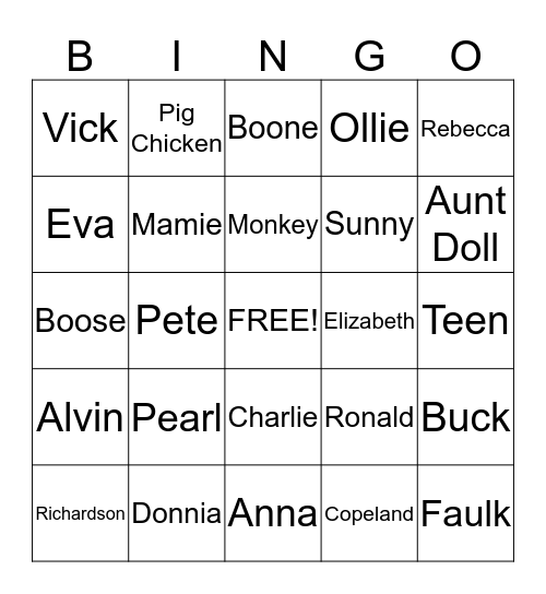 Daddy Bill and Big Mama's Family Thanksgiving 2013 Bingo Card