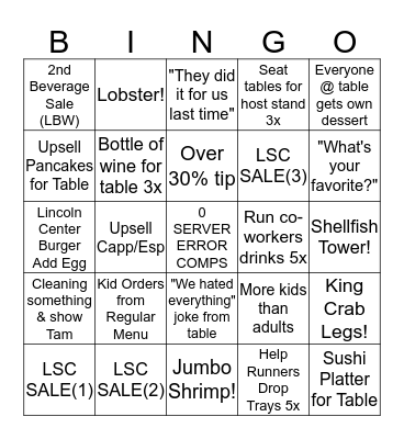 AGLC BRUNCH BINGO Card