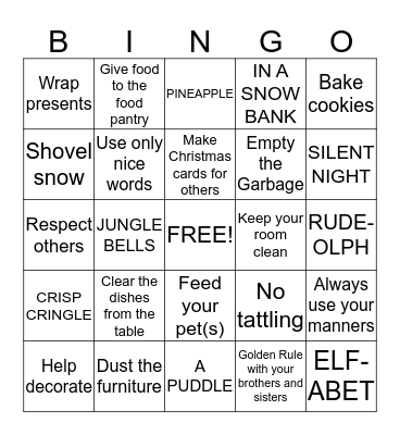 Christmas Helpers Bingo Card