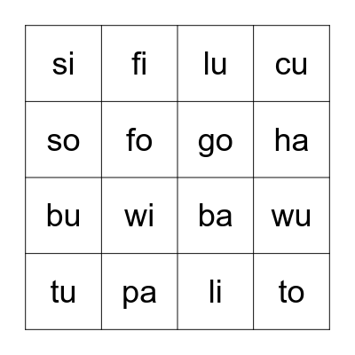 Phonics Blends Bingo Card