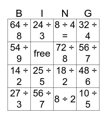 Division Bingo Card