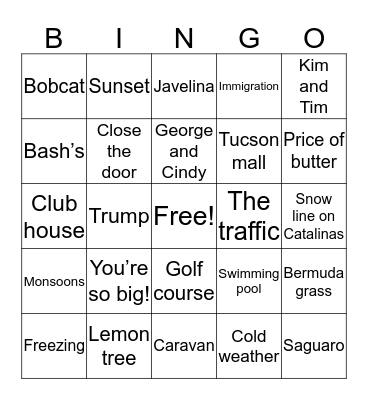 Tucson Bingo Card